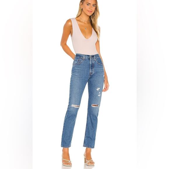 Levi’s 501 Skinny Straight Jeans Distressed Ripped Denim - Picture 1 of 11